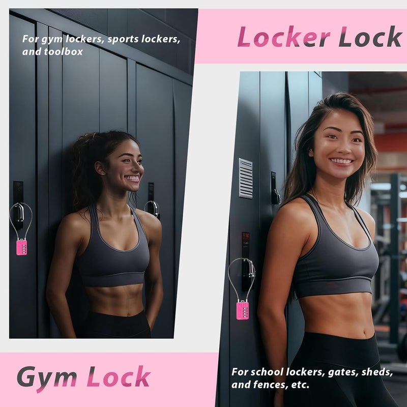 SEPOX ® Twins Resettable 4-Digit Combination Padlock, 32cm Extra Long Vinyl Steel Cable – Multipurpose Lock for Gym Locker, Suitcase, Backpack – Durable Anti-Rust, Pink Gym Essentials for Women - Image 4